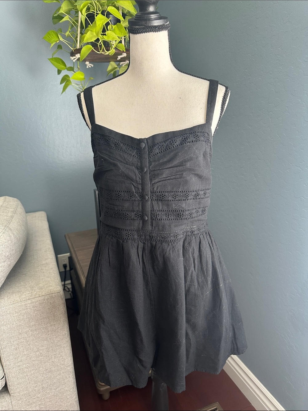 American Eagle Outfitters Black Eyelet Romper